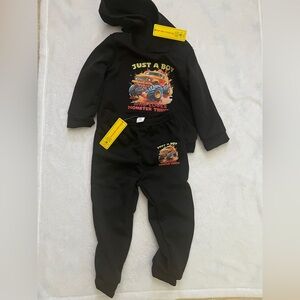 SHEIN Black Monster Truck Kids Matching Set